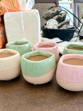 Ceramic Succulent Plant Pots, Mini Planters, Pink Green and Beige, Set of 3